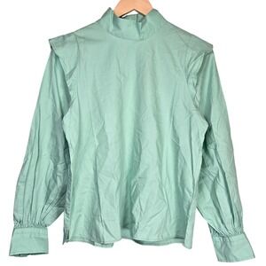 Everlane Wing-Shoulder Mockneck Top Jade Green Cotton Poplin Blouse Womens 2